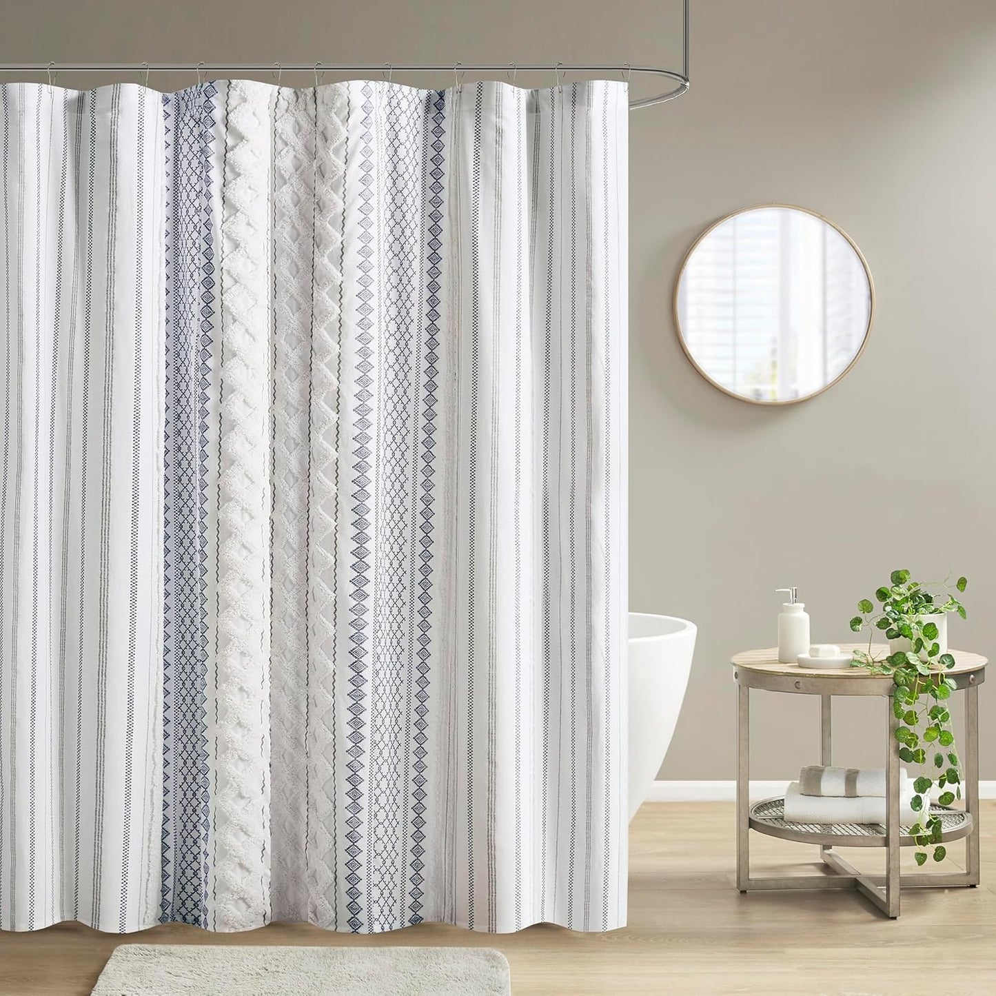 Tufted Chenille Cotton Shower Curtain for Modern Bathroom Decor