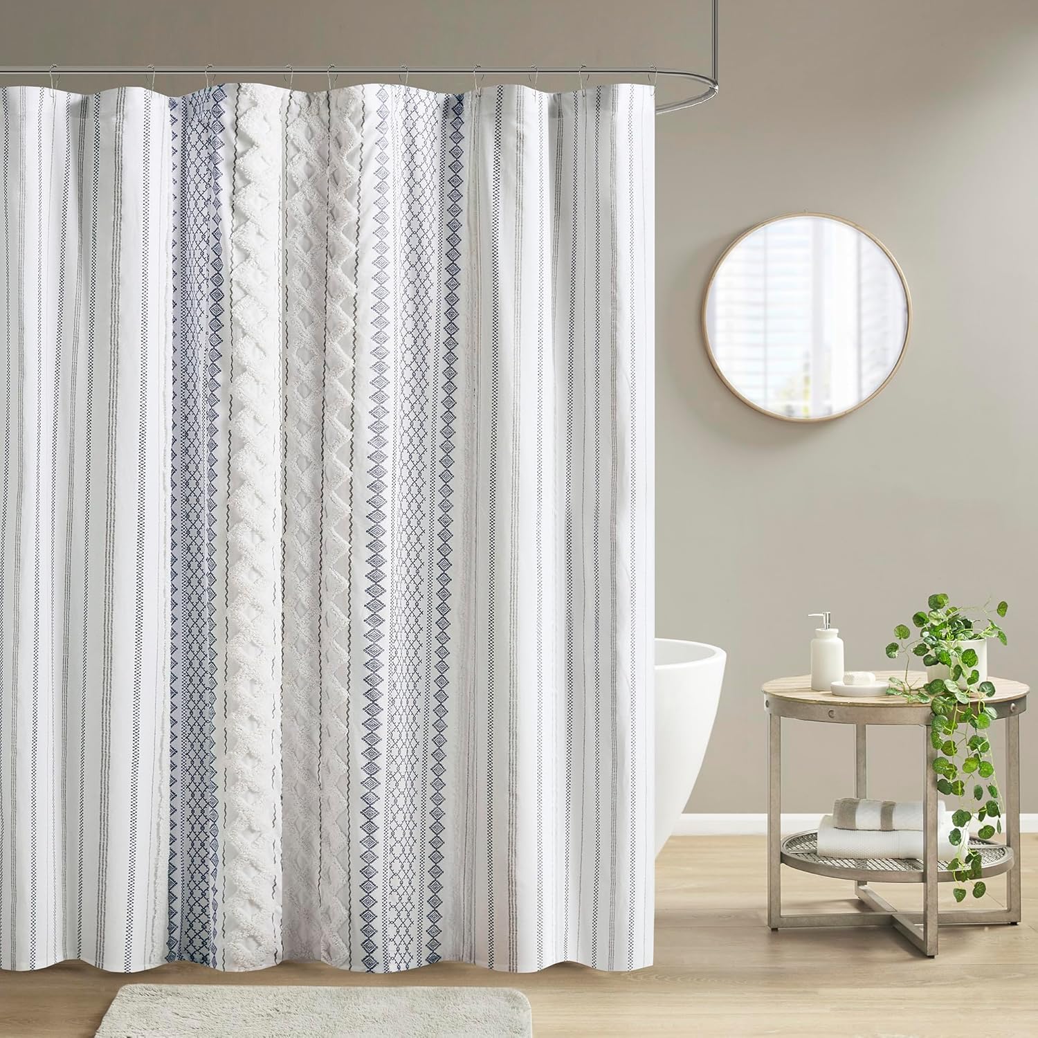 Tufted Chenille Cotton Shower Curtain for Modern Bathroom Decor