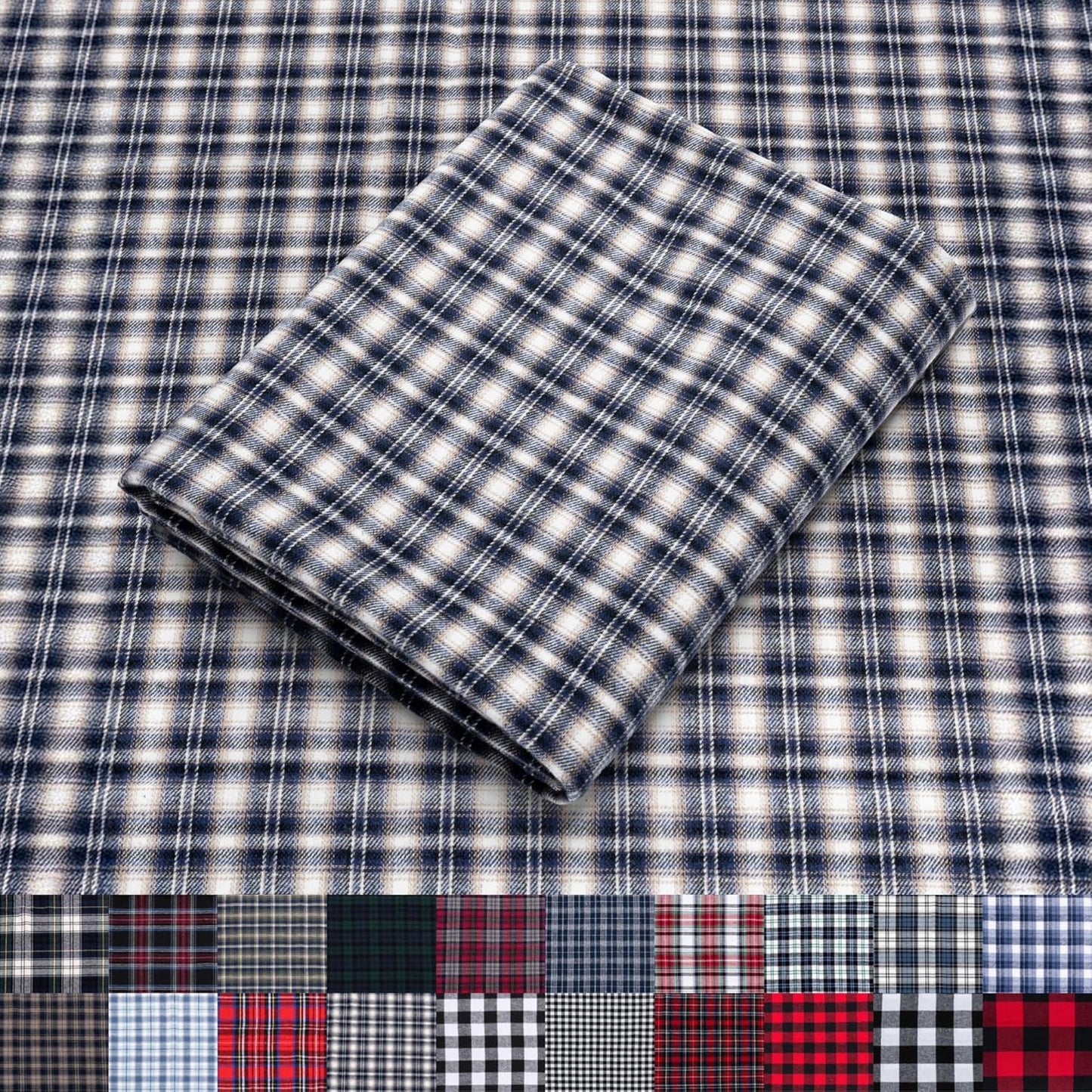 Pico Textiles Blue and White Tartan Plaid Flannel Fabric 60in