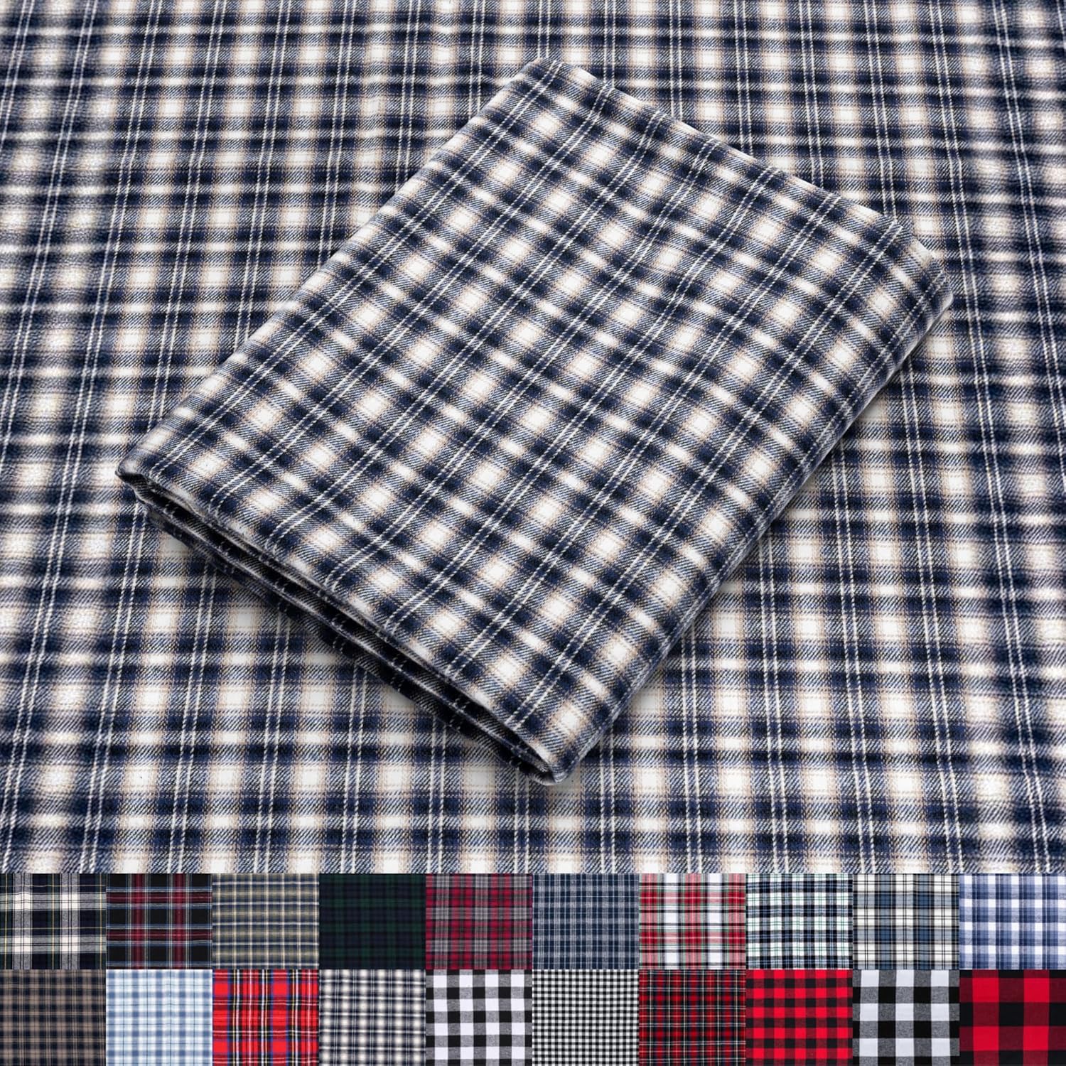 Pico Textiles Blue and White Tartan Plaid Flannel Fabric 60in