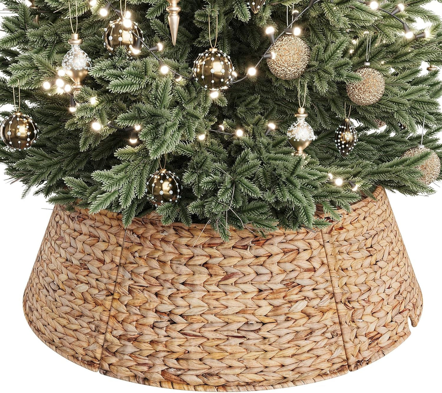 33-Inch Woven Rattan Christmas Tree Collar for Holiday Decor