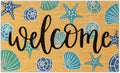 Seashell Natural Coir Door Mat Aqua Blue Welcome - Beach Style