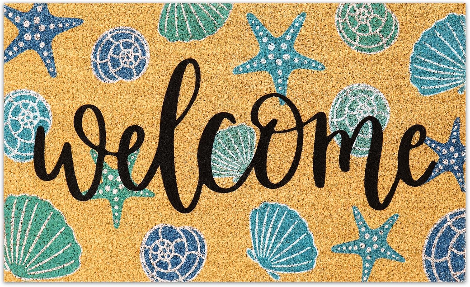 Seashell Natural Coir Door Mat for Beach Theme Decor