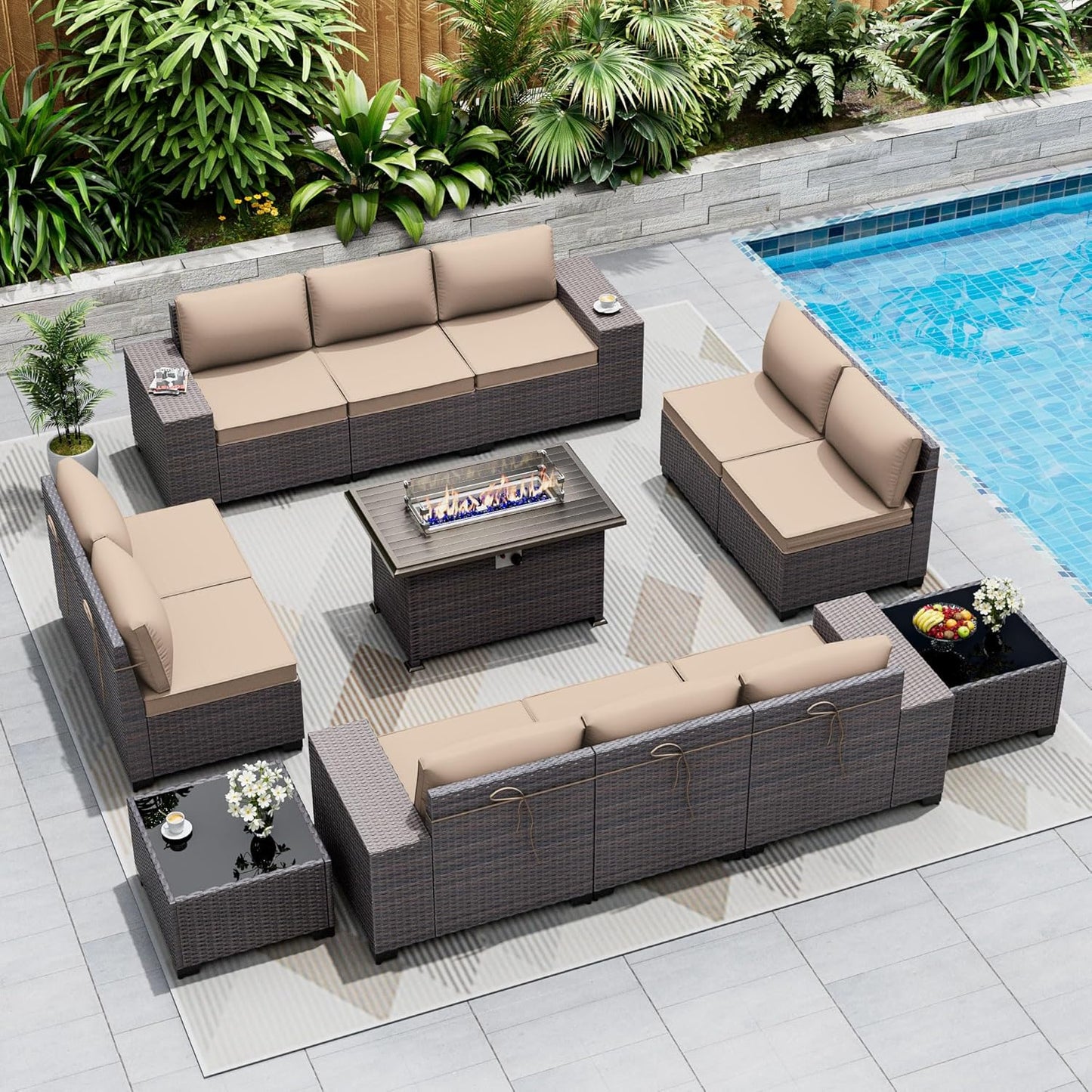 Outdoor Patio Furniture Set with Gas Fire Pit Table for Comfort