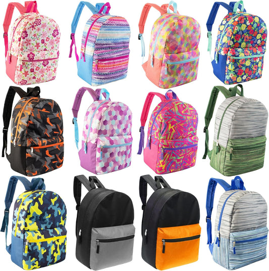 24-Pack 17-Inch School Backpacks for Kids in Assorted Colors