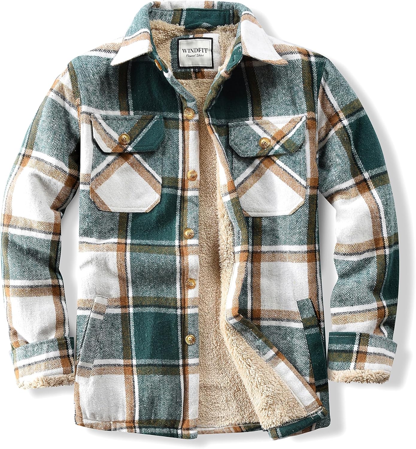 Men's Cotton Sherpa Lined Flannel Shirt Jacket for Outdoor Use