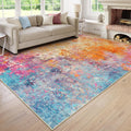 Modern Abstract Area Rug 9x12 - Colorful Washable Low-Pile Accent