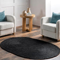 Oval 3x5 Jute Area Rug Black - Hand Woven Natural Farmhouse