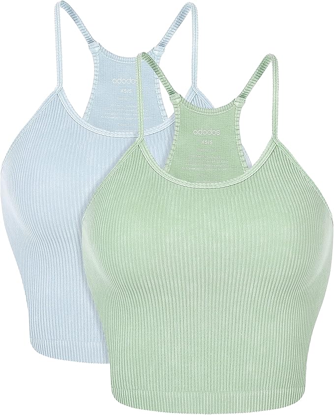ODODOS Women's Crop 3-Pack Seamless Rib-Knit Camisole Tops