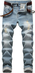 Men Ripped Jeans Slim Fit Straight Leg Denim Pants (Style P33F)