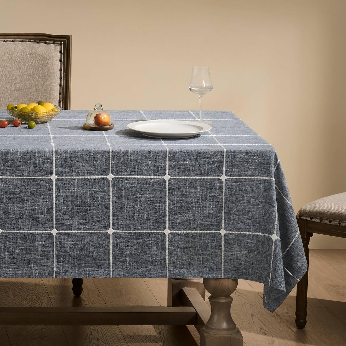 ZeeMart Grid Embroidered Hemmed Tablecloths for Farmhouse Style