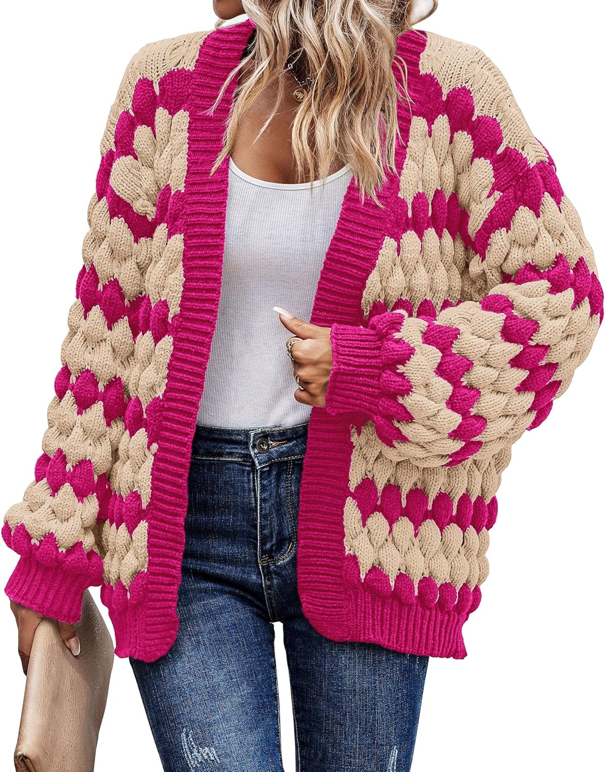 KIRUNDO Womens Cardigan Chunky Knit Sweater for Fall Fashion