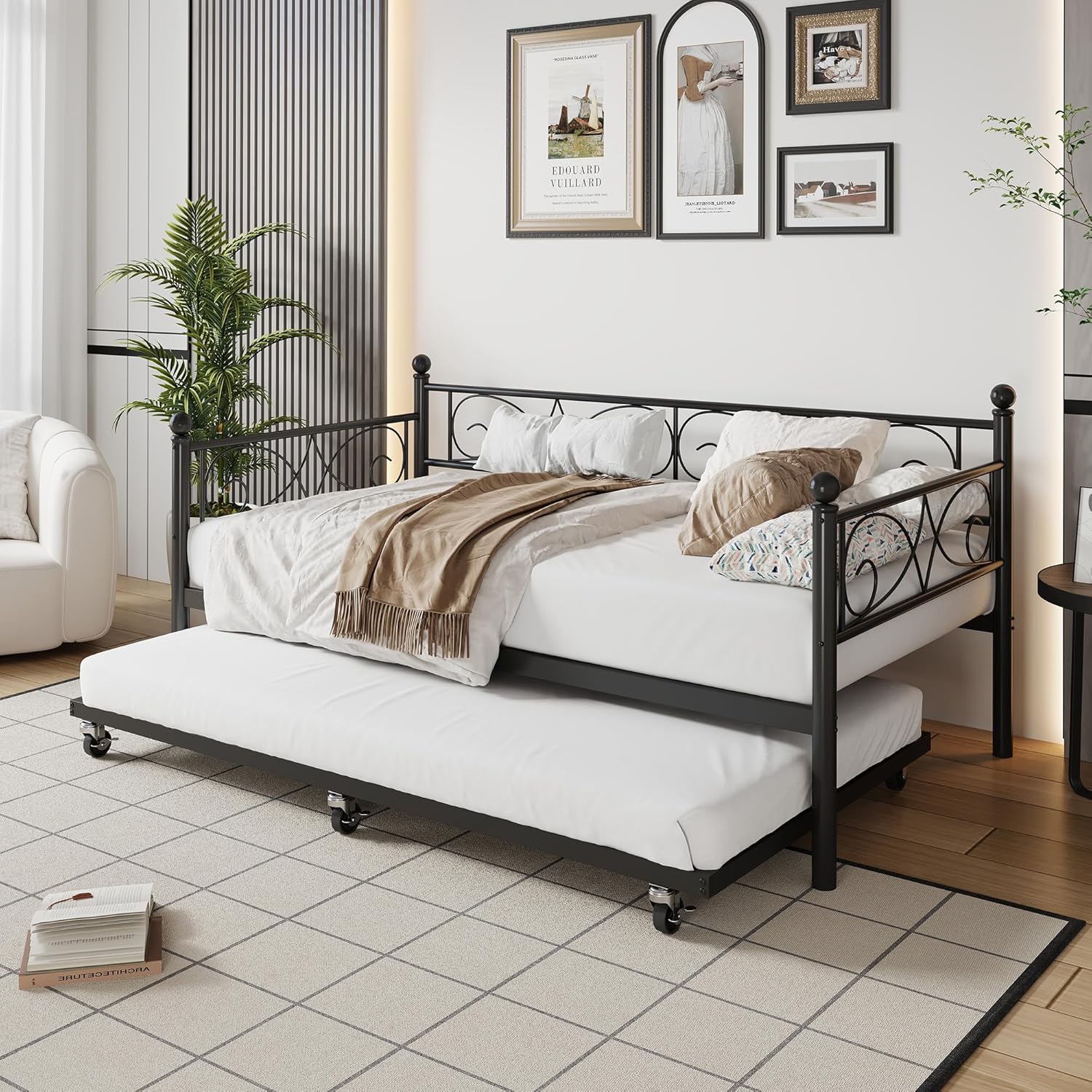 IDEALHOUSE Twin Daybed with Trundle for Space Saving Needs