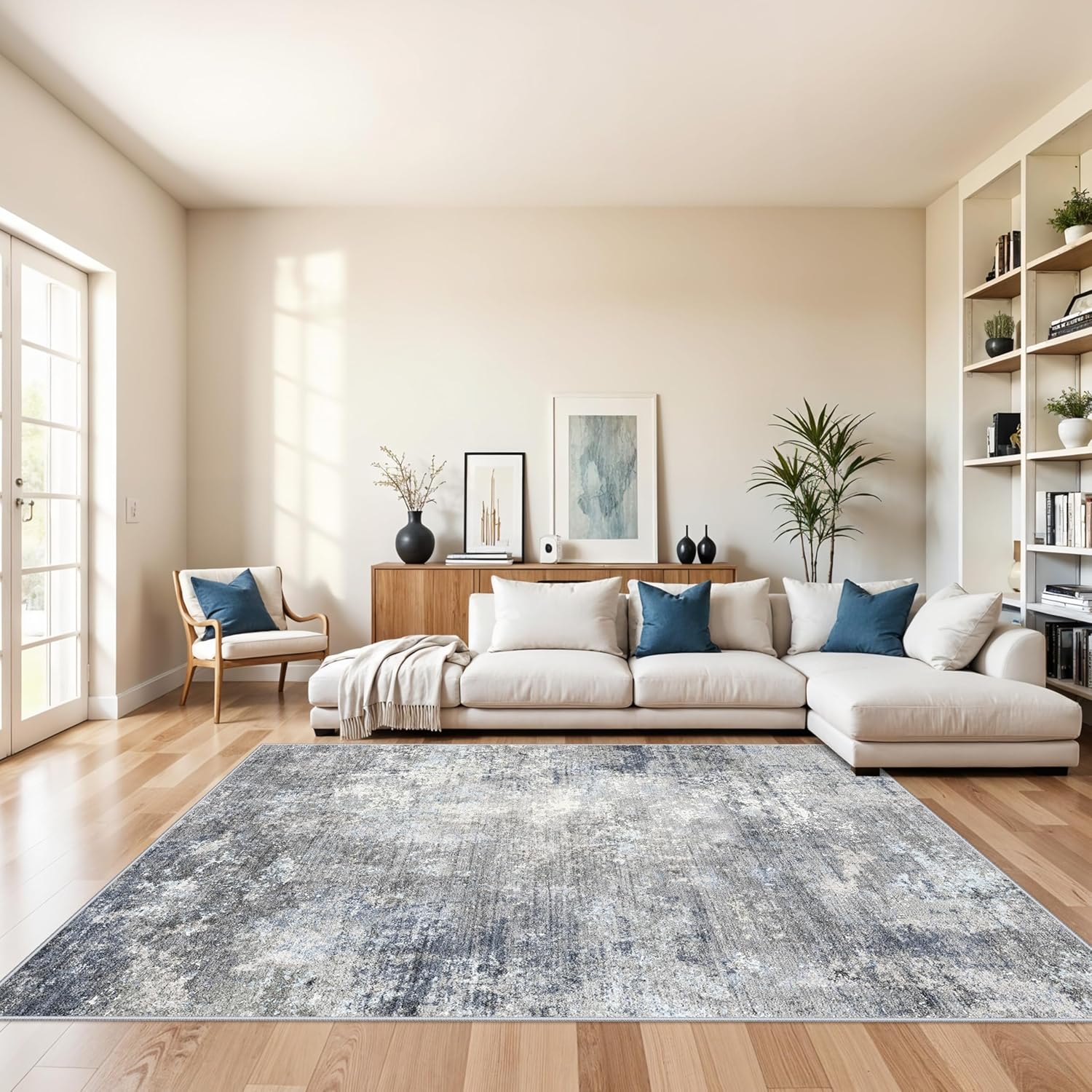 6x9 Washable Living Room Rug with Modern Abstract Design