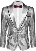Mens Sequin Blazer Tuxedo One Button Jacket - Shiny Sequin Style