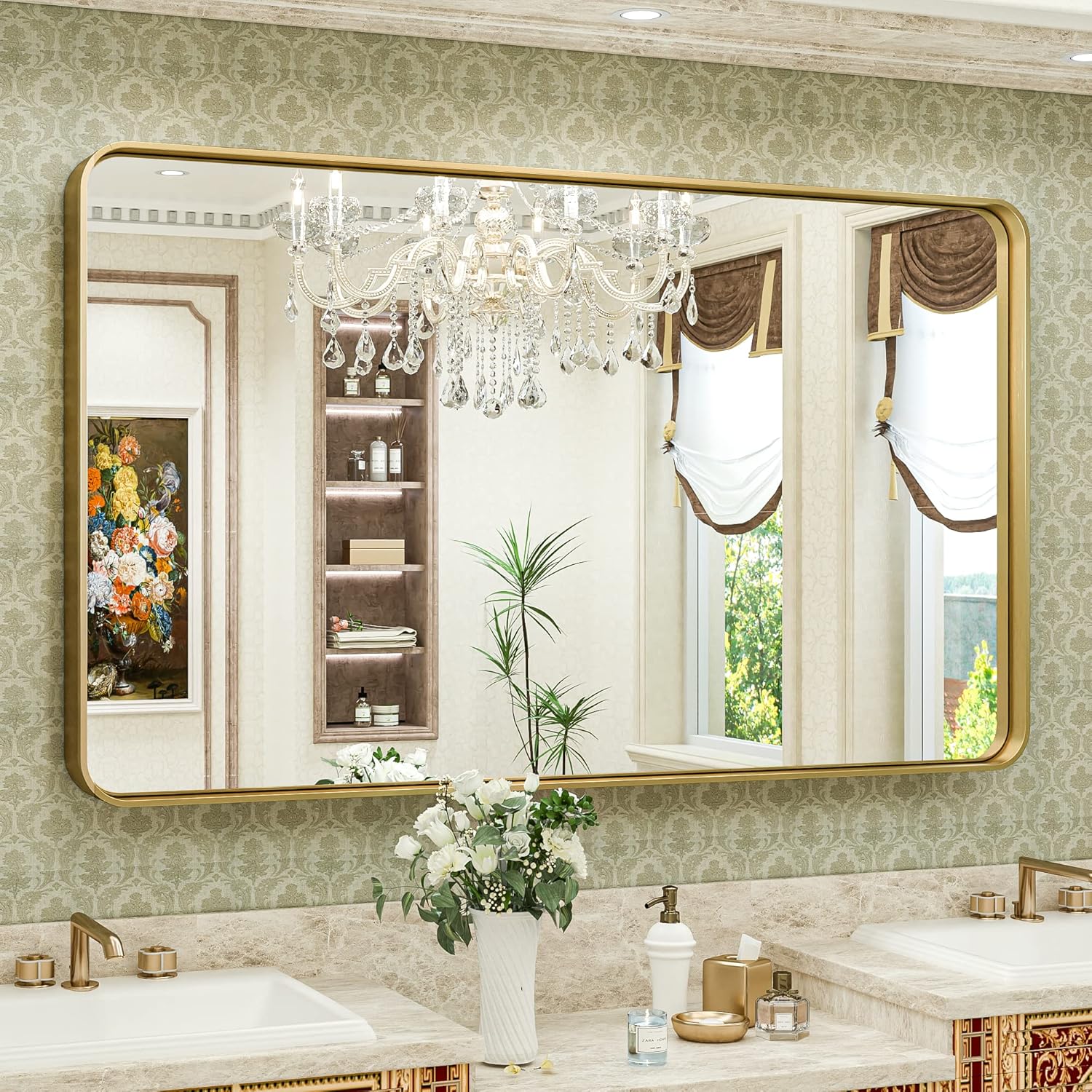 TokeShimi Gold Bathroom Mirror 48 x 30 Inch Metal Frame