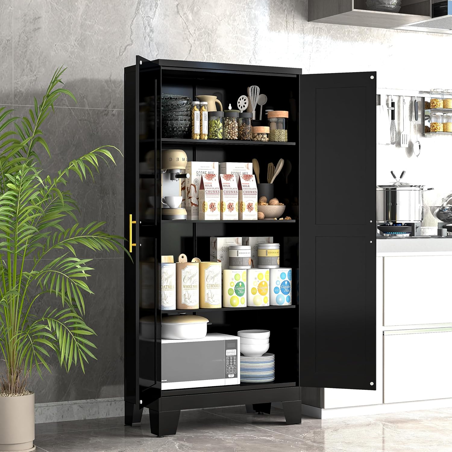 61.02 Kitchen Pantry Cabinet with Adjustable Shelves for Storage