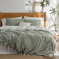 Queen Striped Duvet Cover Seaweed Green - Moisture-Wicking Lyocell