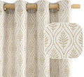 Beige Leaf Jacquard Curtains 52 x 96 in - Soft Light Filtering