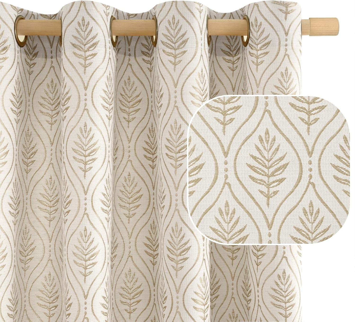 Boho Vintage Leaf Jacquard Curtains for Living Room Decor