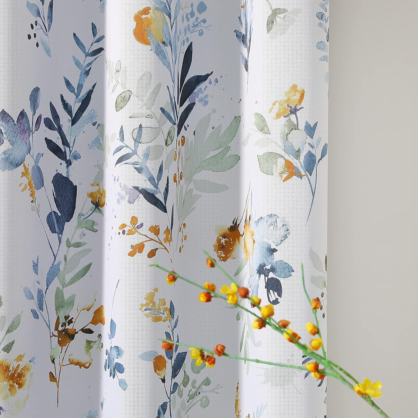 Room Darkening Floral Curtains - 84 Long, 2 Panels - Yellow & Blue