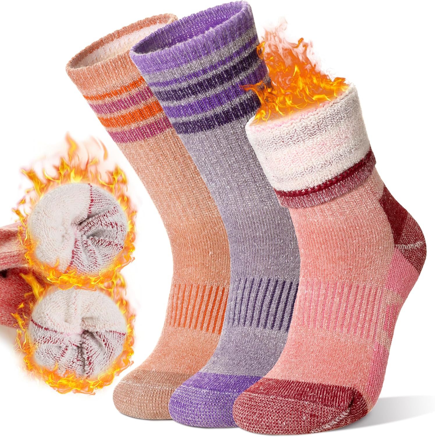 Cozy Merino Wool Hiking Socks - 3 Pairs