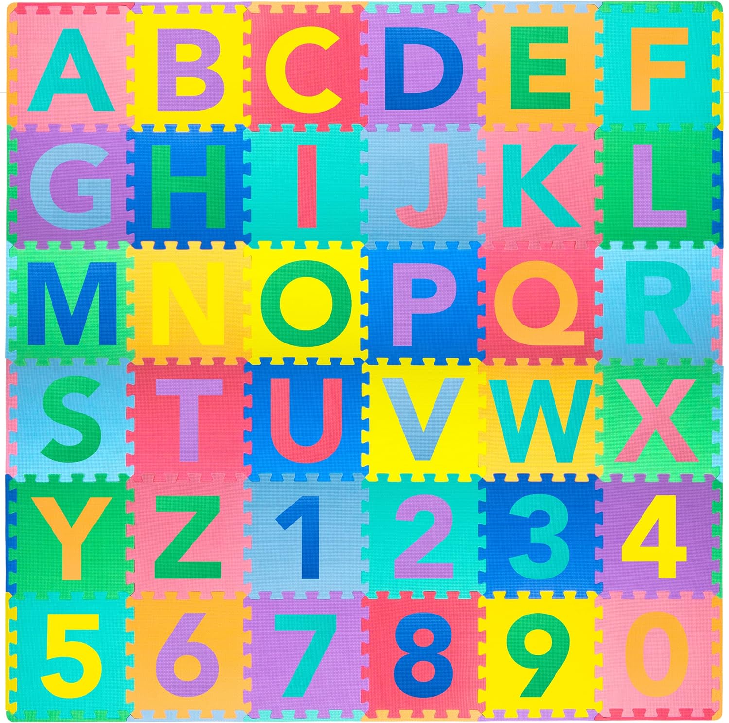 ProSource Kids Foam Puzzle Mat Set 36 Tiles - Learn Shapes & Colors