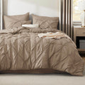 Bedsure King Size Comforter Set Khaki - 7-Piece Pintuck Bed in a Bag