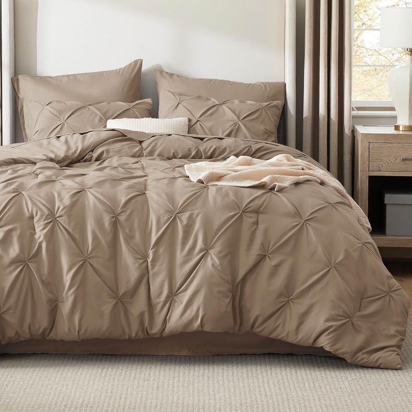 Bedsure King Size Comforter Set Khaki - Luxurious 7 Piece Set