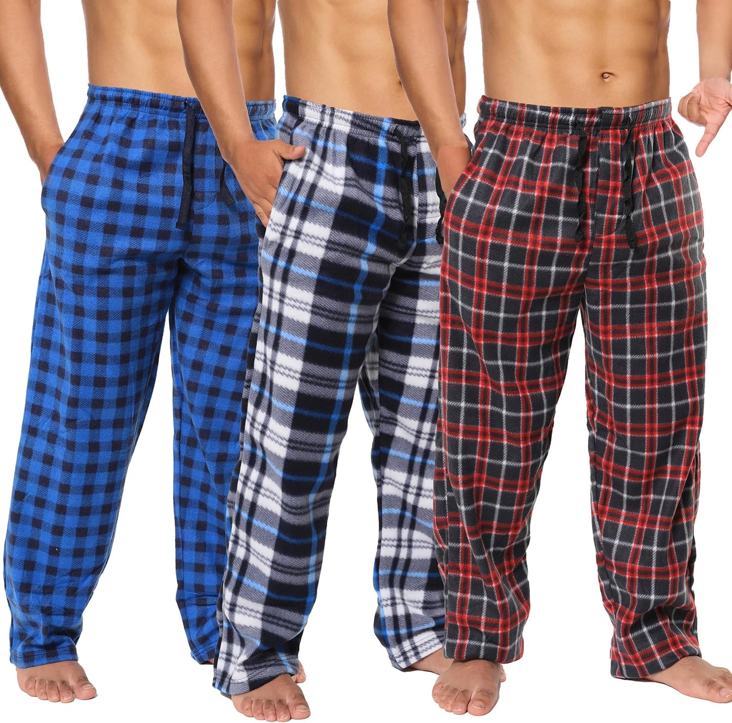 Active Club Mens Fleece Pajama Pants - Cozy Plaid Lounge Bottoms