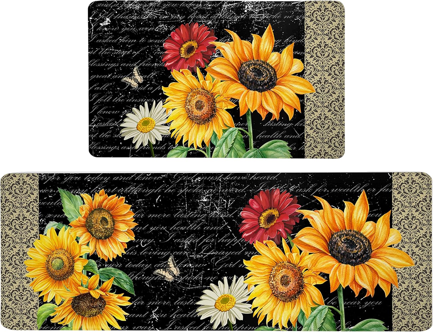 Sunflower Anti Fatigue Kitchen Mats Set of 2 for Comfort