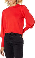 Vivienne Padded-Shoulder Balloon-Sleeve Crewneck Sweater - Retro