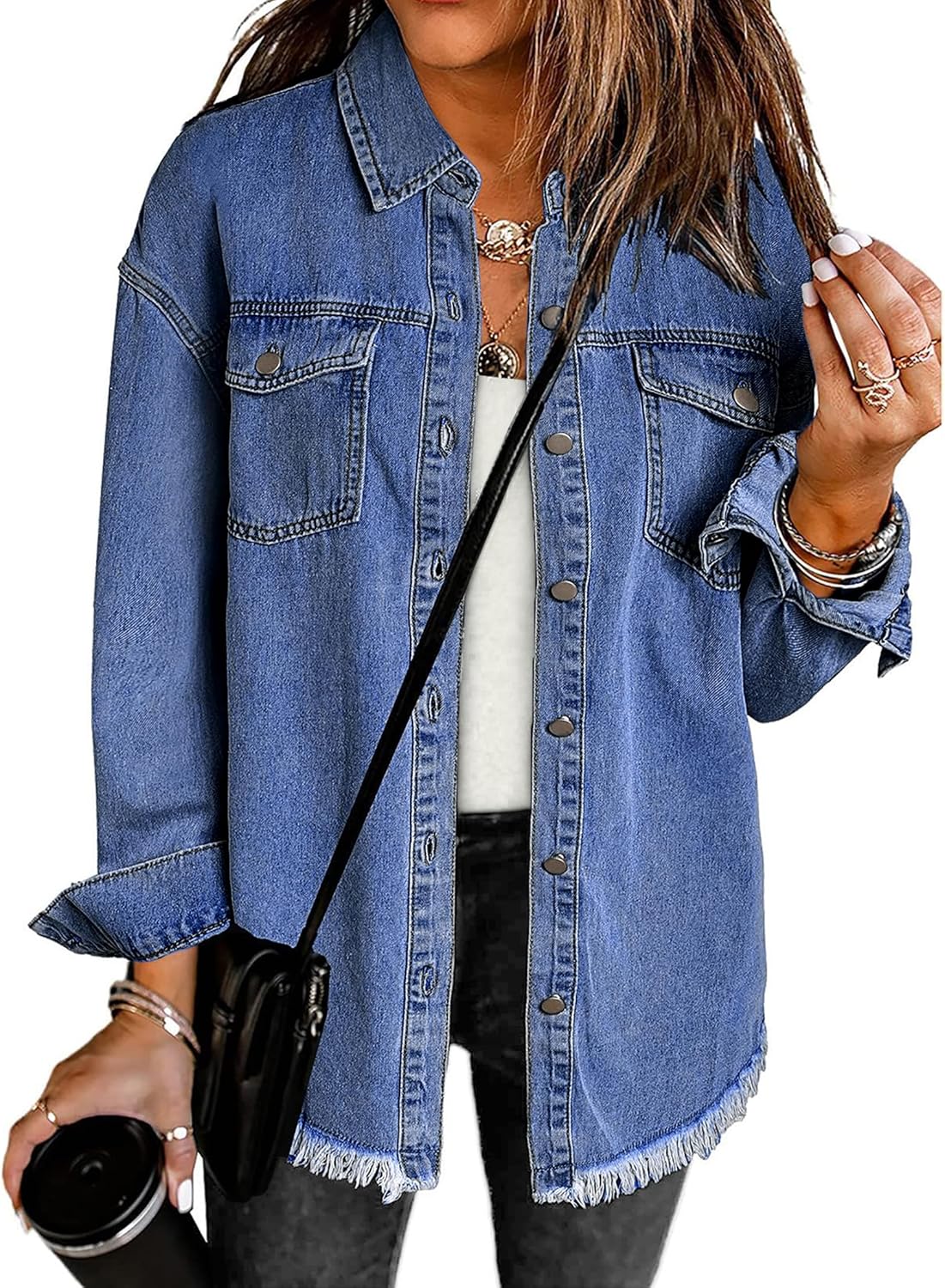 Luvamia Oversized Denim Jacket for Women - Trendy Casual Shacket