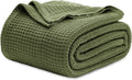 100% Cotton King Waffle Blanket for Women - Olive Green King Size