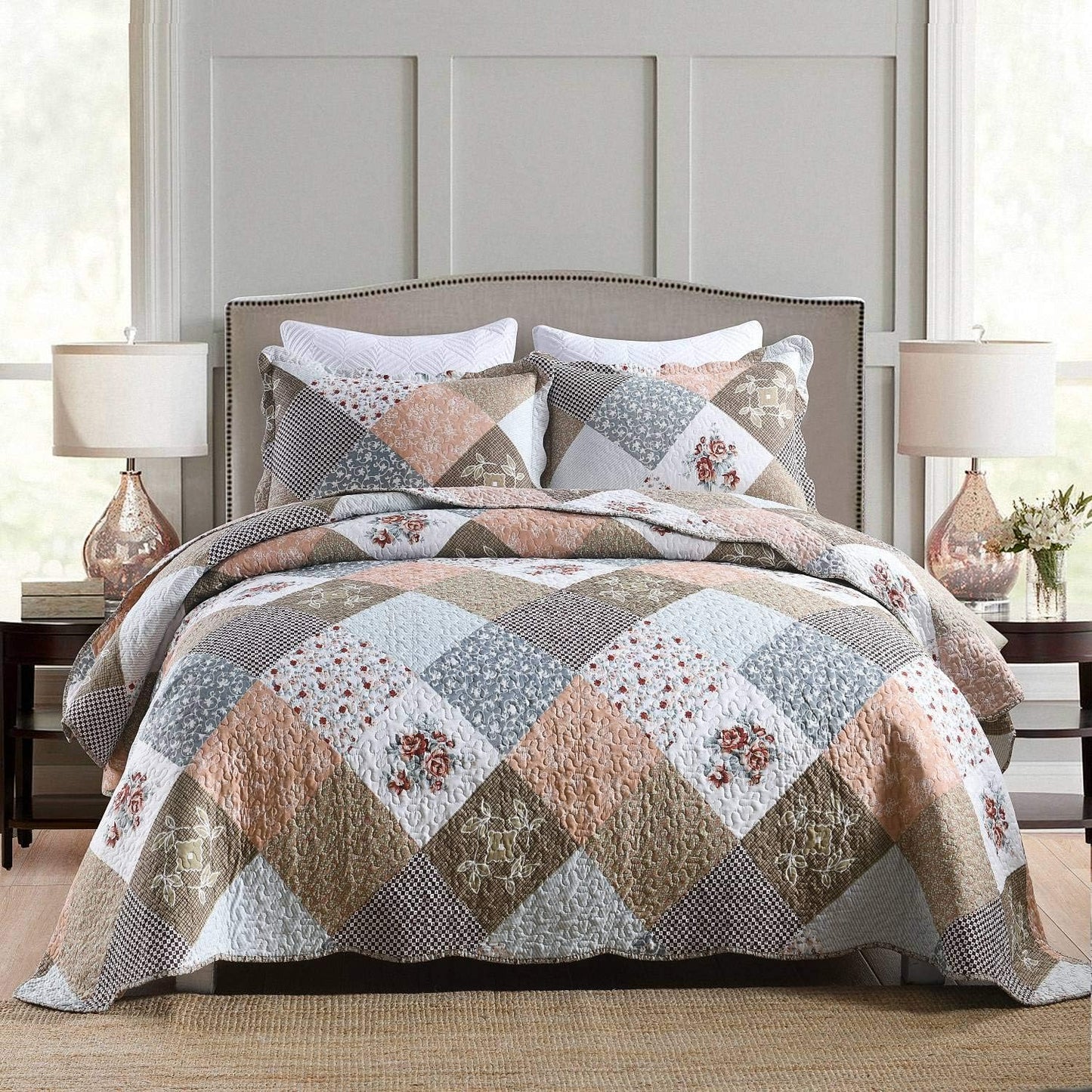 HoneiLife Twin Size Quilt Set - Reversible Floral Bedspread
