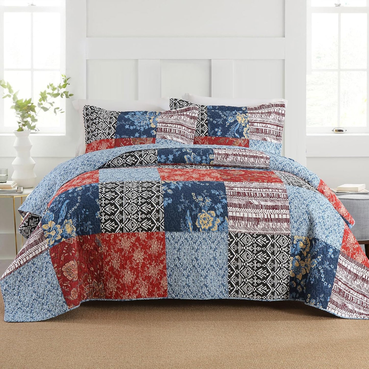 Secgo California King Comforter Set - 100% Cotton Quilts