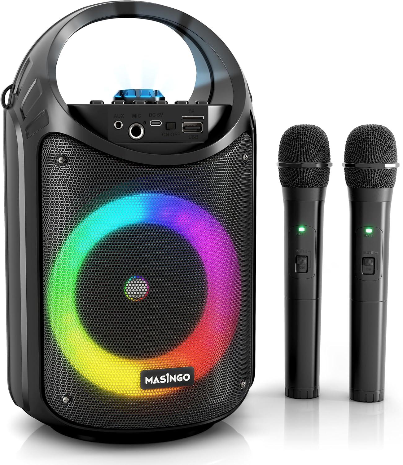 MASINGO Wireless Karaoke Machine: Dual Microphones, Colorful Lights