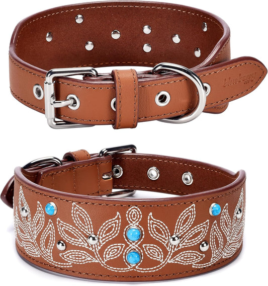 Western Dog Collar in Canyon Brown for Medium Dogs - Floral Style