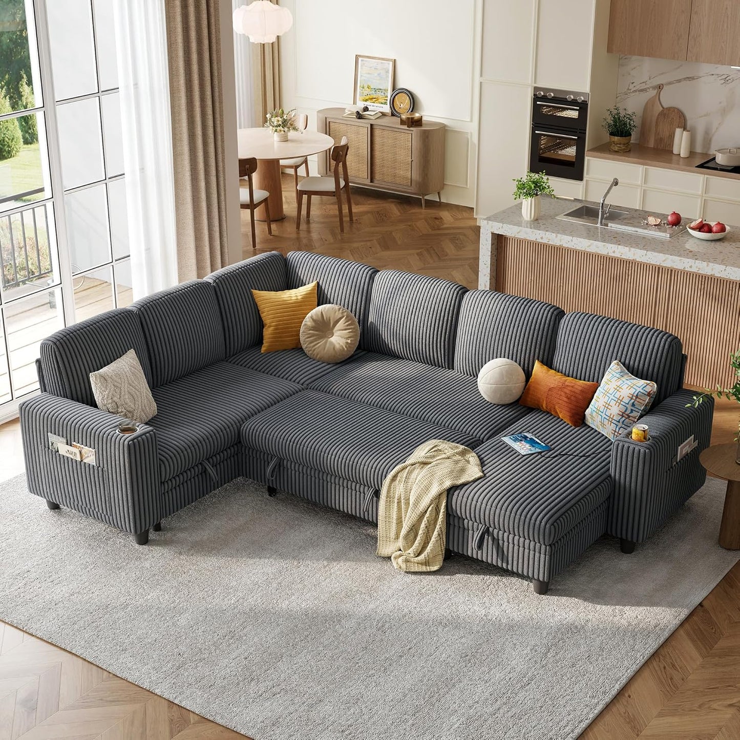LINSY HOME Sectional Sleeper Sofa with Pull Out Couch Bed