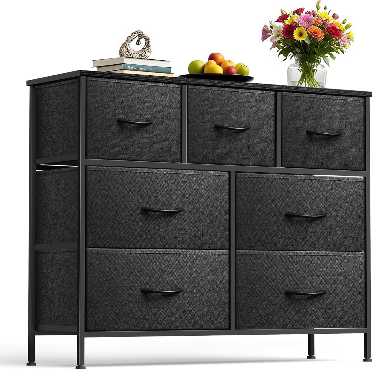 Dresser for Bedroom with 7 Drawers - Charcoal Black Storage Unit