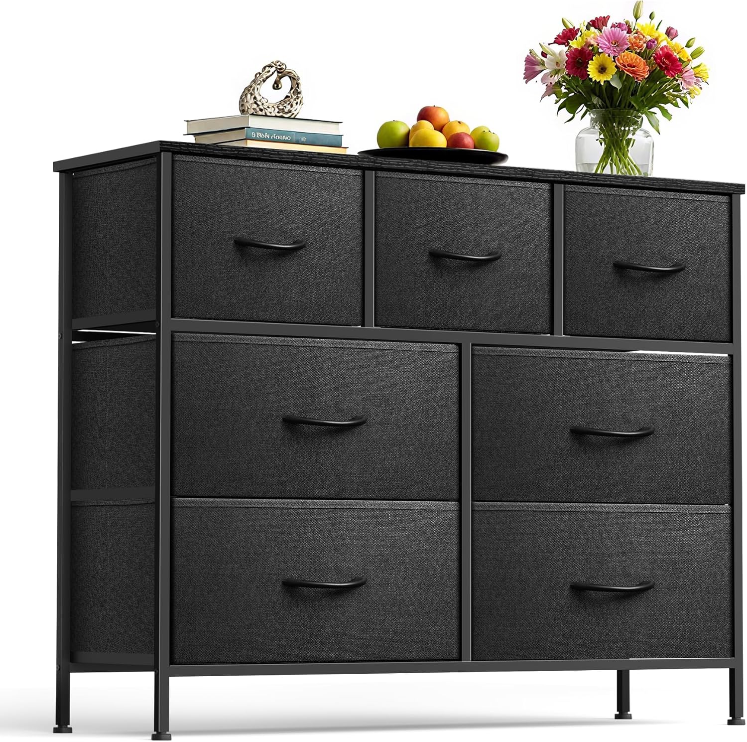 Dresser for Bedroom with 7 Drawers - Charcoal Black Storage Unit