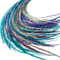 Purple, White & Turquoise Grizzly Feather Hair Extensions - Boho Flair