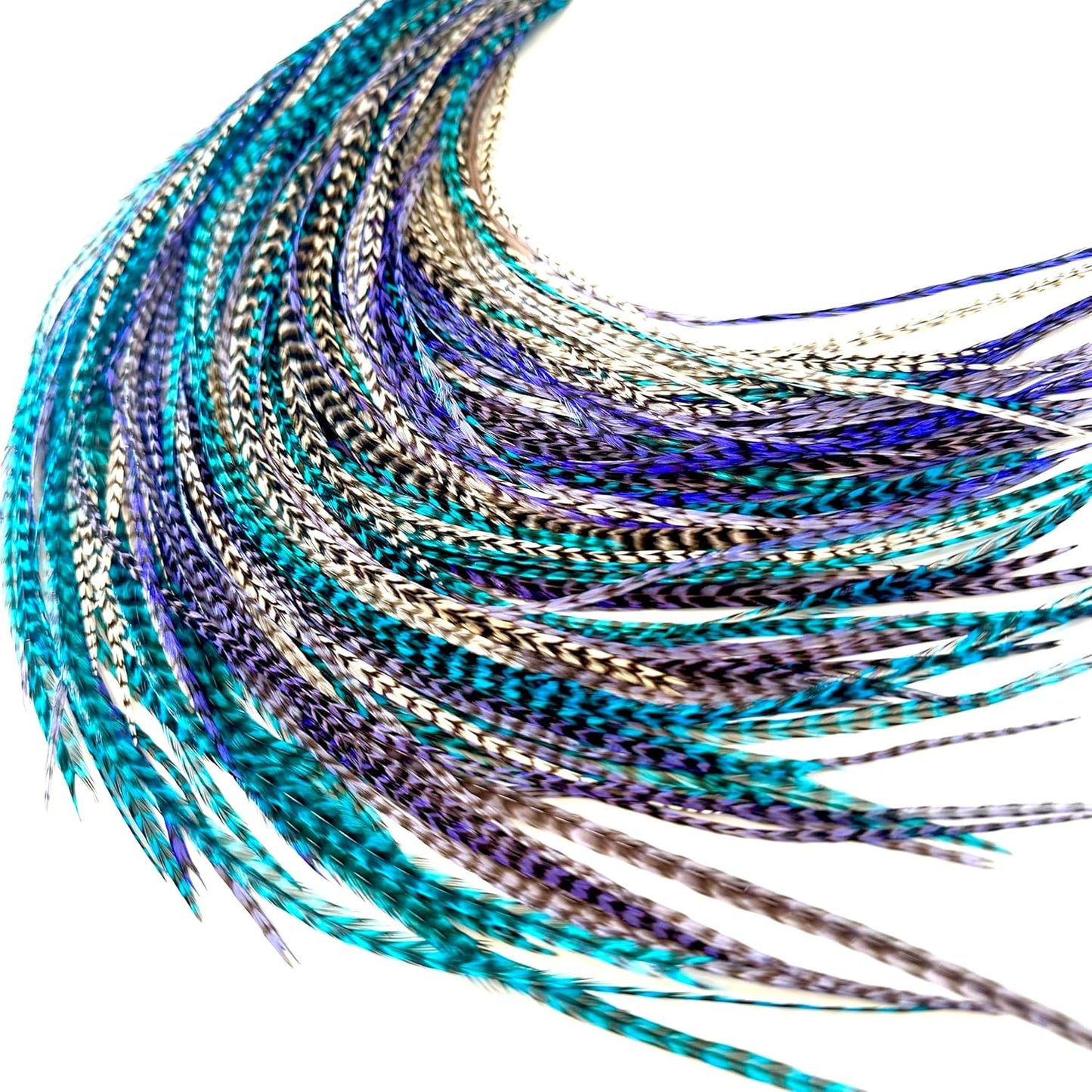 21 Purple, White & Turquoise Grizzly Hair Extensions for DIY Style