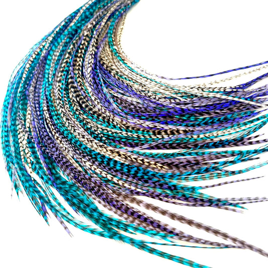 21 Purple, White & Turquoise Grizzly Hair Extensions for DIY Style