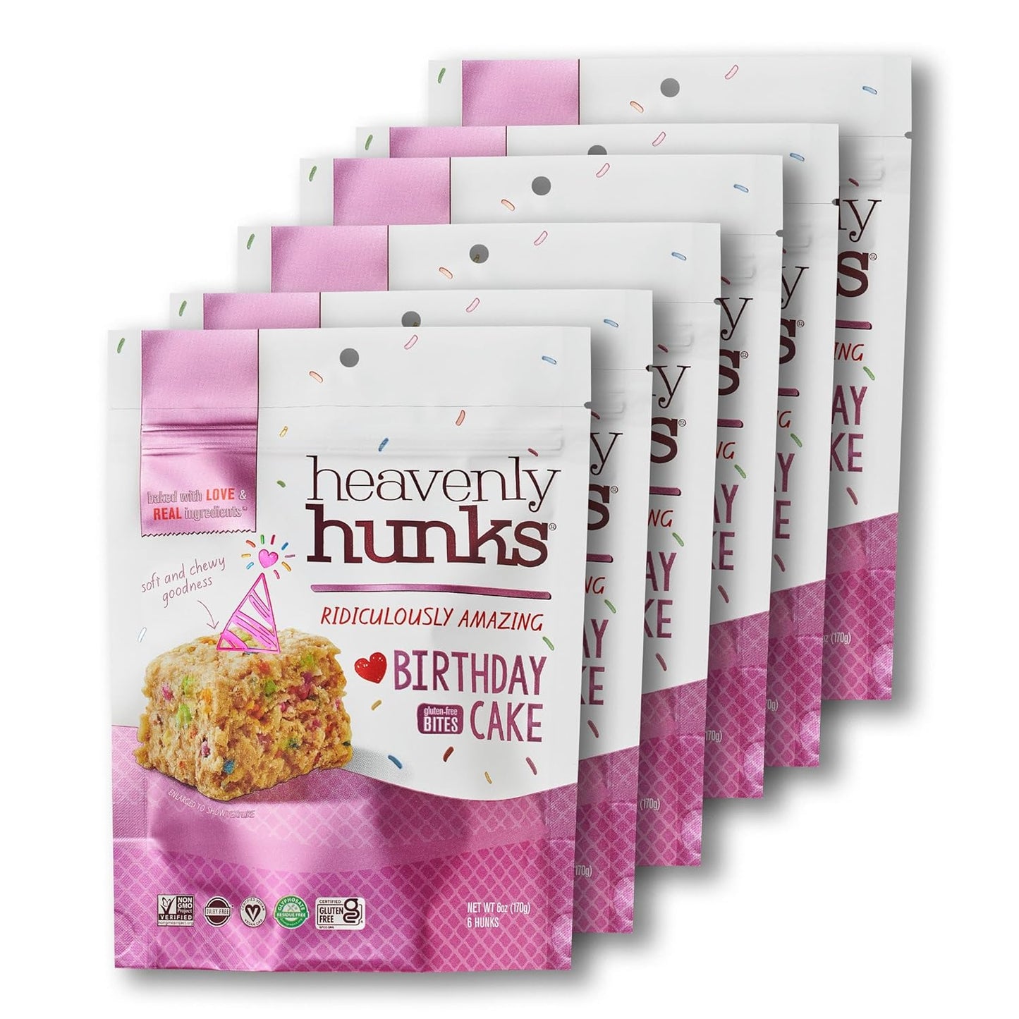 Heavenly Hunks Birthday Cake Vegan Cookies - 6oz Bag 6 Pack