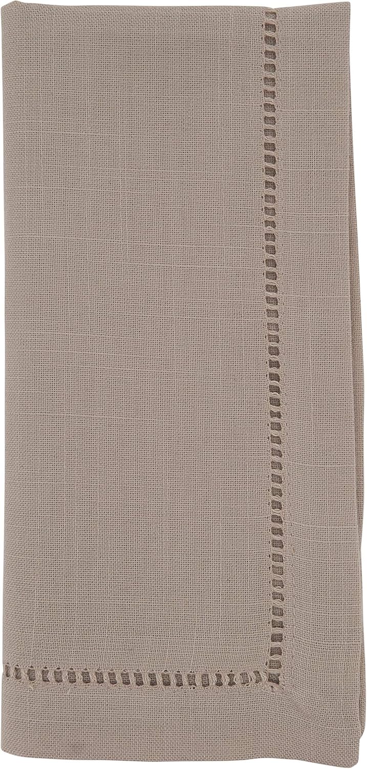 SARO LIFESTYLE Hemstitched Border Dinner Napkin Set of 12 Taupe