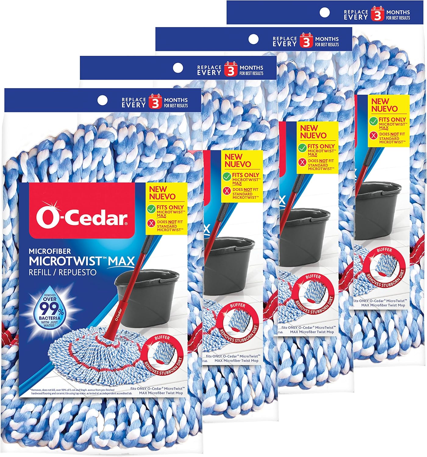 O-Cedar MicroTwist MAX Microfiber Refill Pack of 4 for Mops