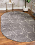Trellis Frieze Geometric Area Rug 5 ft x 8 ft Oval - Light Gray Ivory