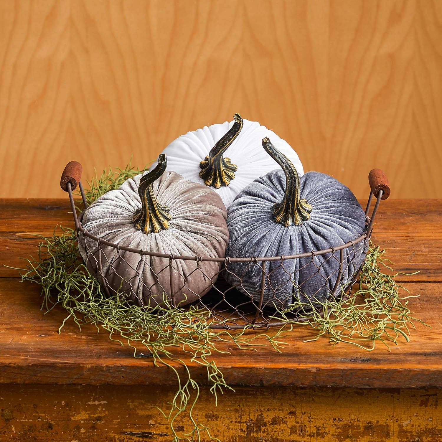 Set of 3 Velvet Pumpkins for Fall Halloween Decor and More
