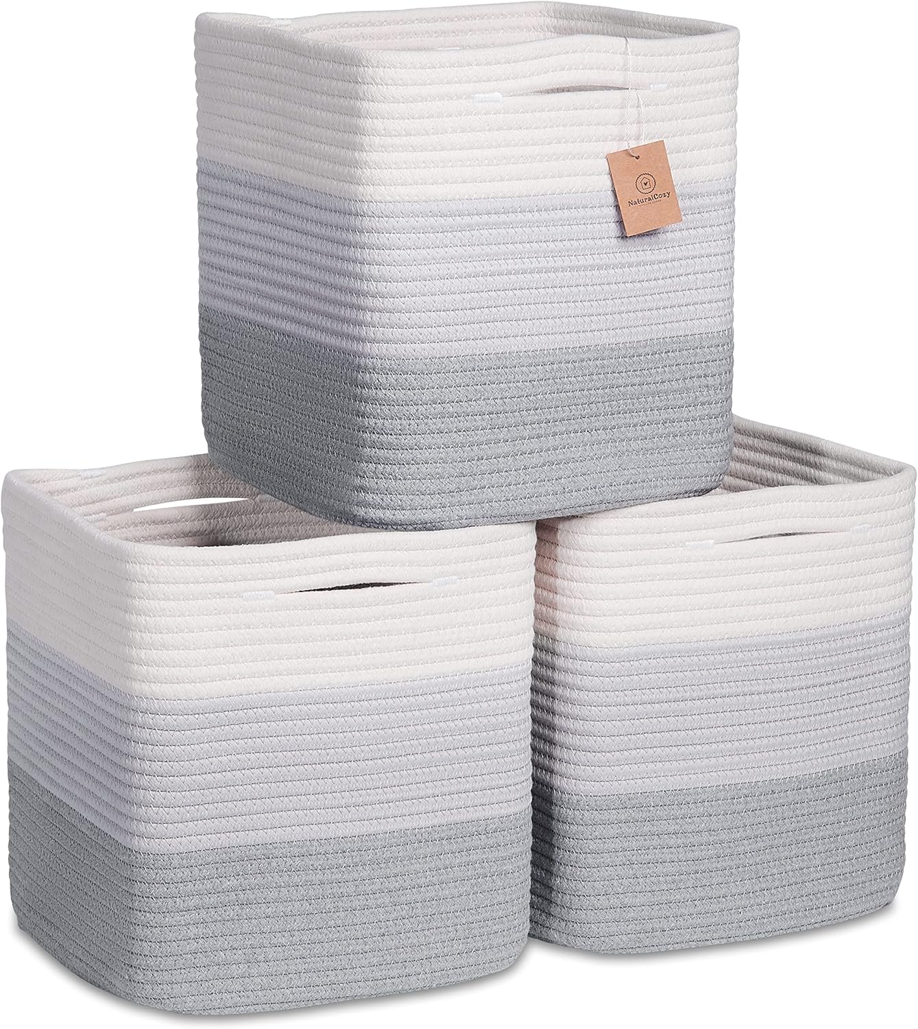 NaturalCozy 11 Inch Cotton Rope Storage Cubes for Organizing